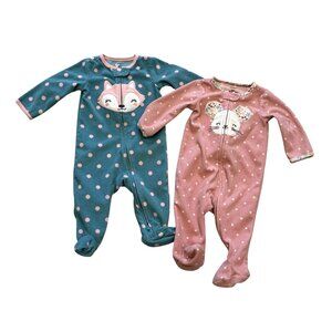 Baby Girls 2Piece Carters Sleep Play Footed Pajamas 6M Fleece Pink  Blue